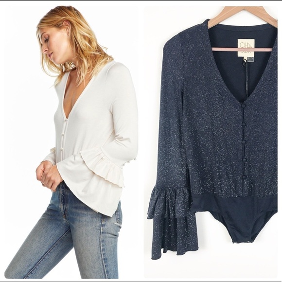 NWT Chaser Tiered Sleeve‎ Button Down Glitter Bodysuit Size XS - Picture 1 of 11